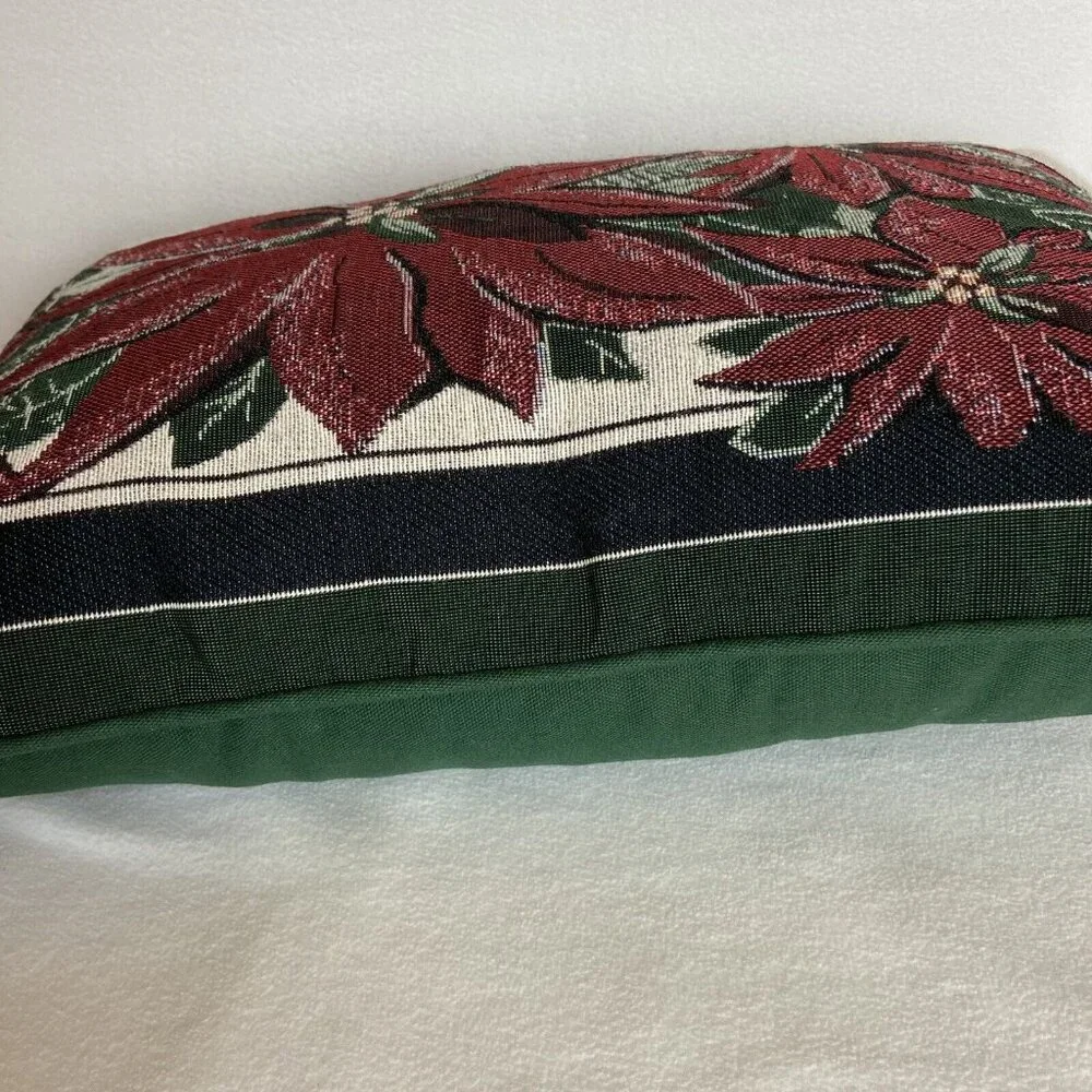 Tapestry Throw Pillow Christmas Holiday Poinsettias Rectangle Red Green White